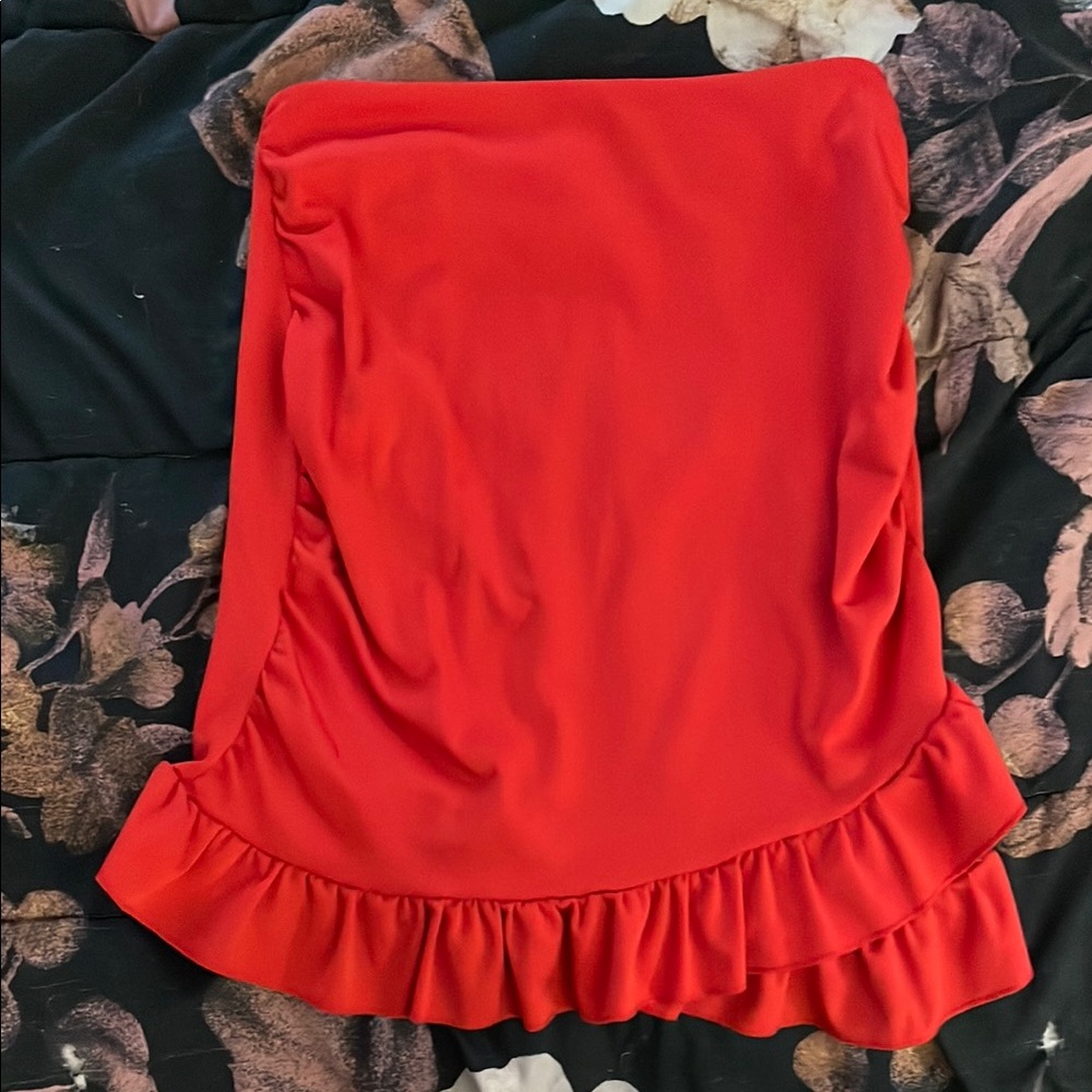 Elegant Red Ruffle Skirt